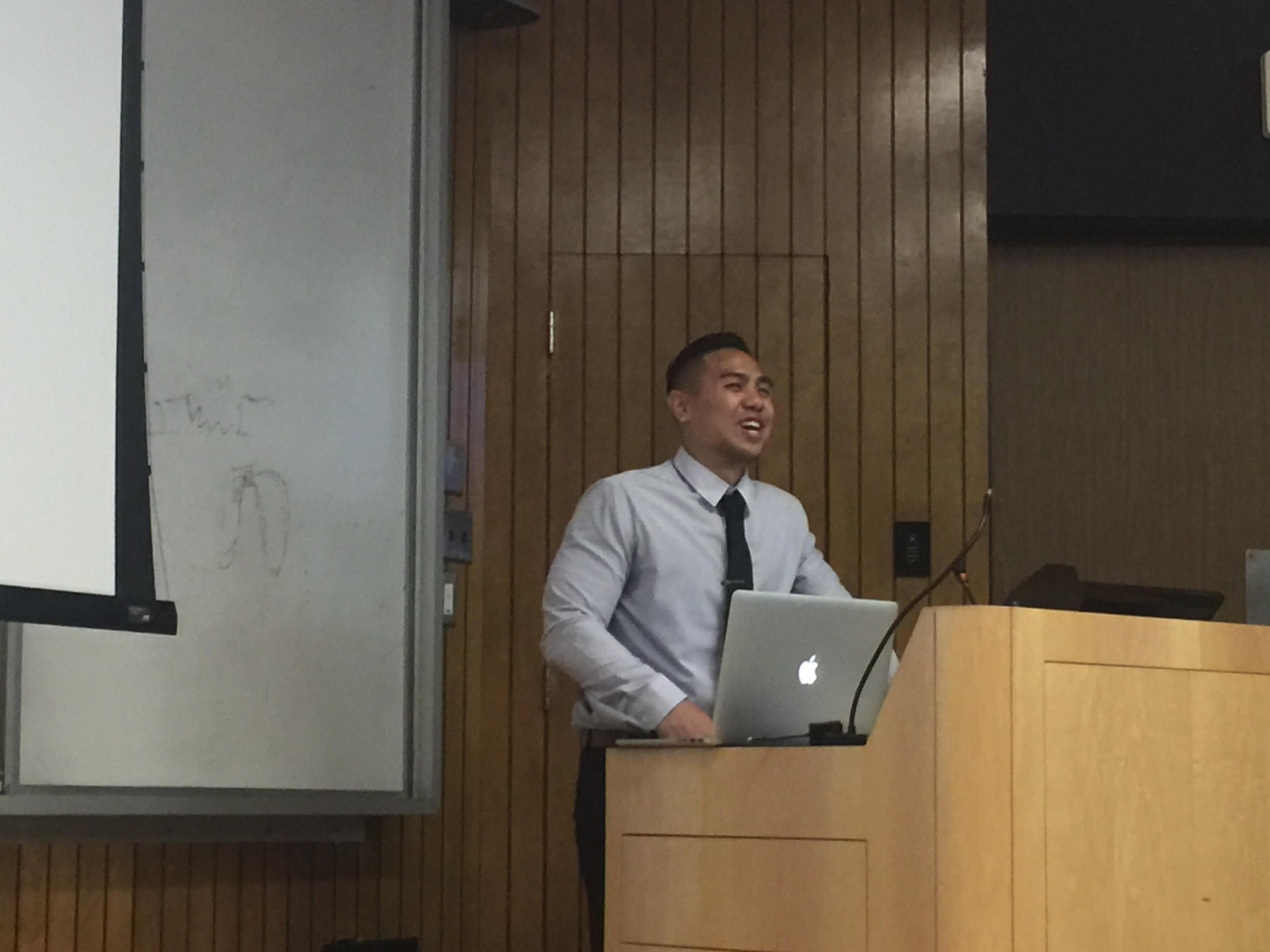 Brian Truong giving his dissertation defense